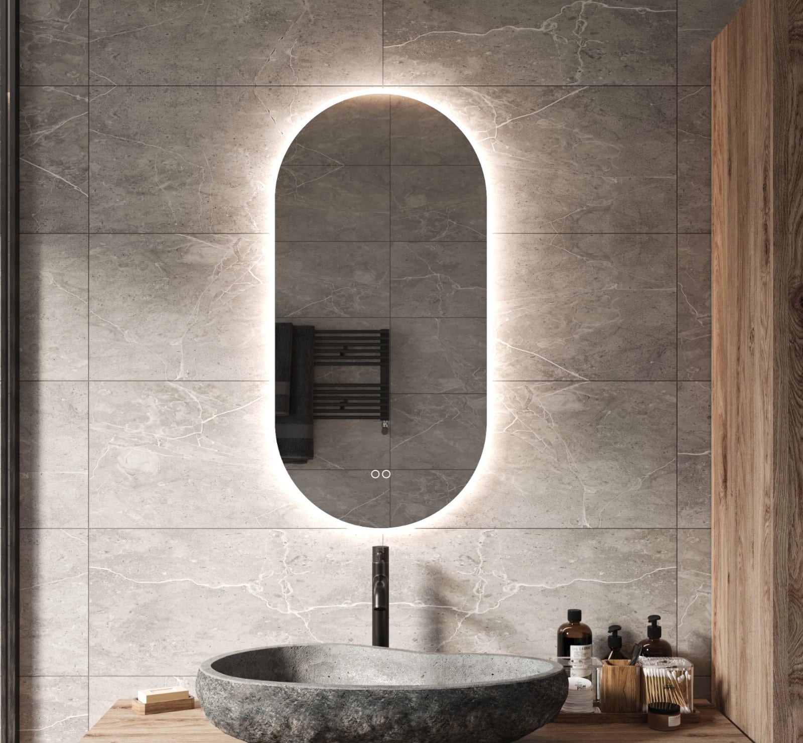 Badkamerspiegel met LED verlichting, verwarming, instelbare lichtkleur en dimfunctie 40x80 cm