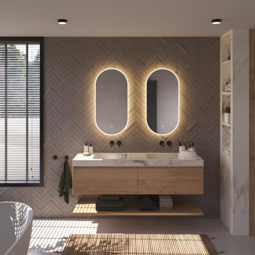 Disposez-vous d'un large meuble de salle de bain avec 2 robinets ou de 2 meubles de salle de bain séparés ? Pensez alors à 2 miroirs côte à côte. Voir le lien dans la description pour le miroir de gauche.