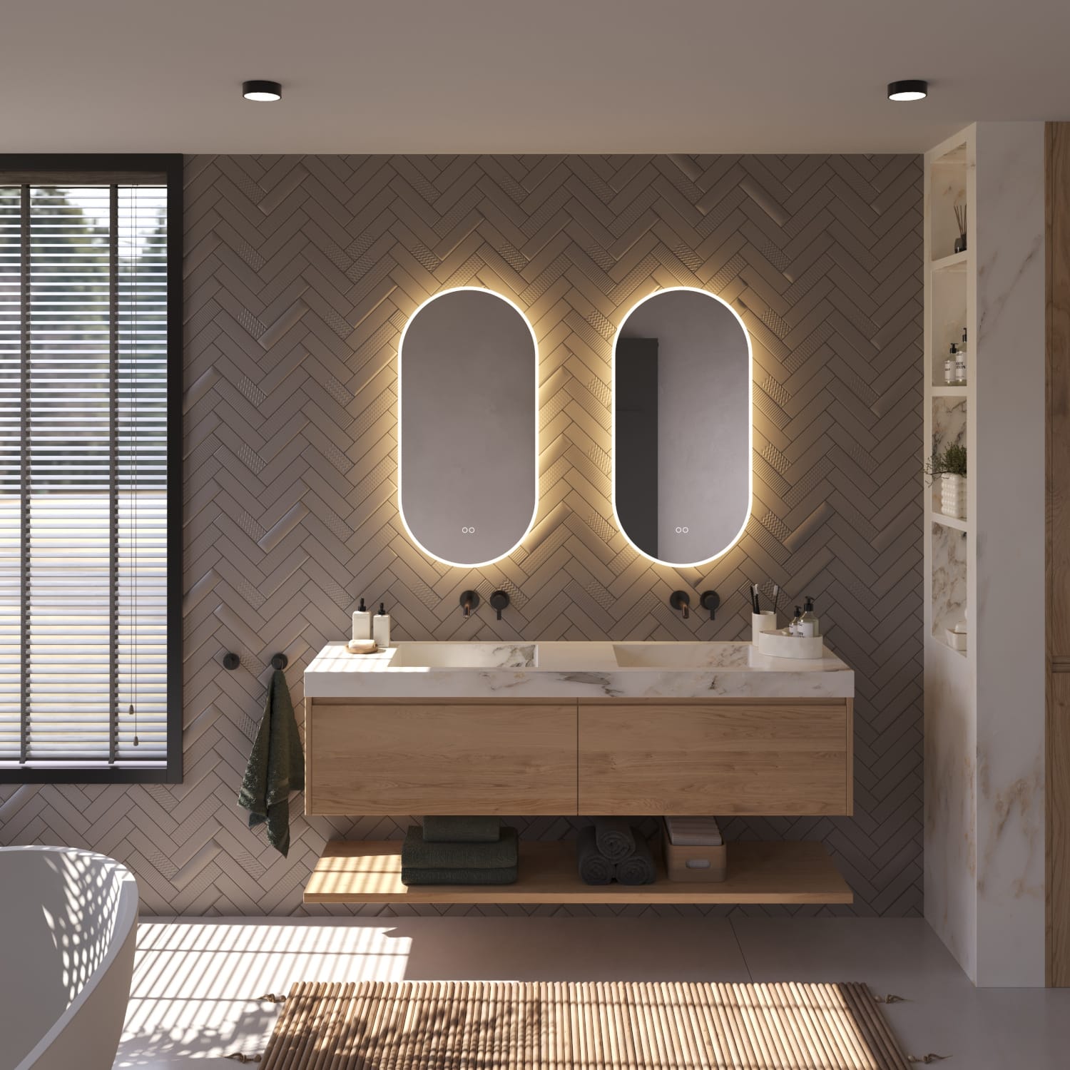 Disposez-vous d'un large meuble de salle de bain avec 2 robinets ou de 2 meubles de salle de bain séparés ? Pensez alors à 2 miroirs côte à côte. Voir le lien dans la description pour le miroir de gauche.