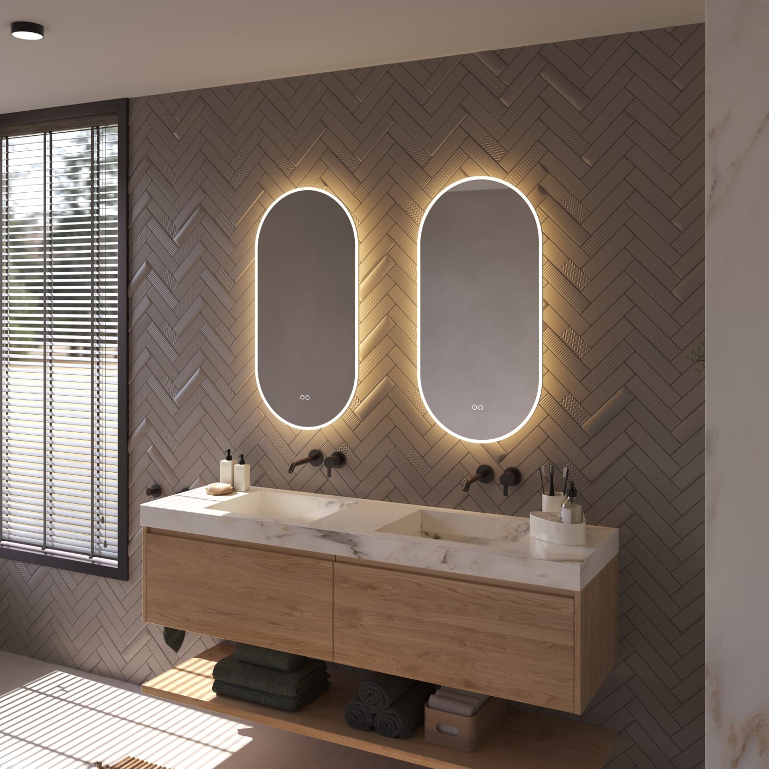 Disposez-vous d'un large meuble de salle de bain avec 2 robinets ou de 2 meubles de salle de bain séparés ? Pensez alors à 2 miroirs côte à côte. Voir le lien dans la description pour le miroir de gauche.
