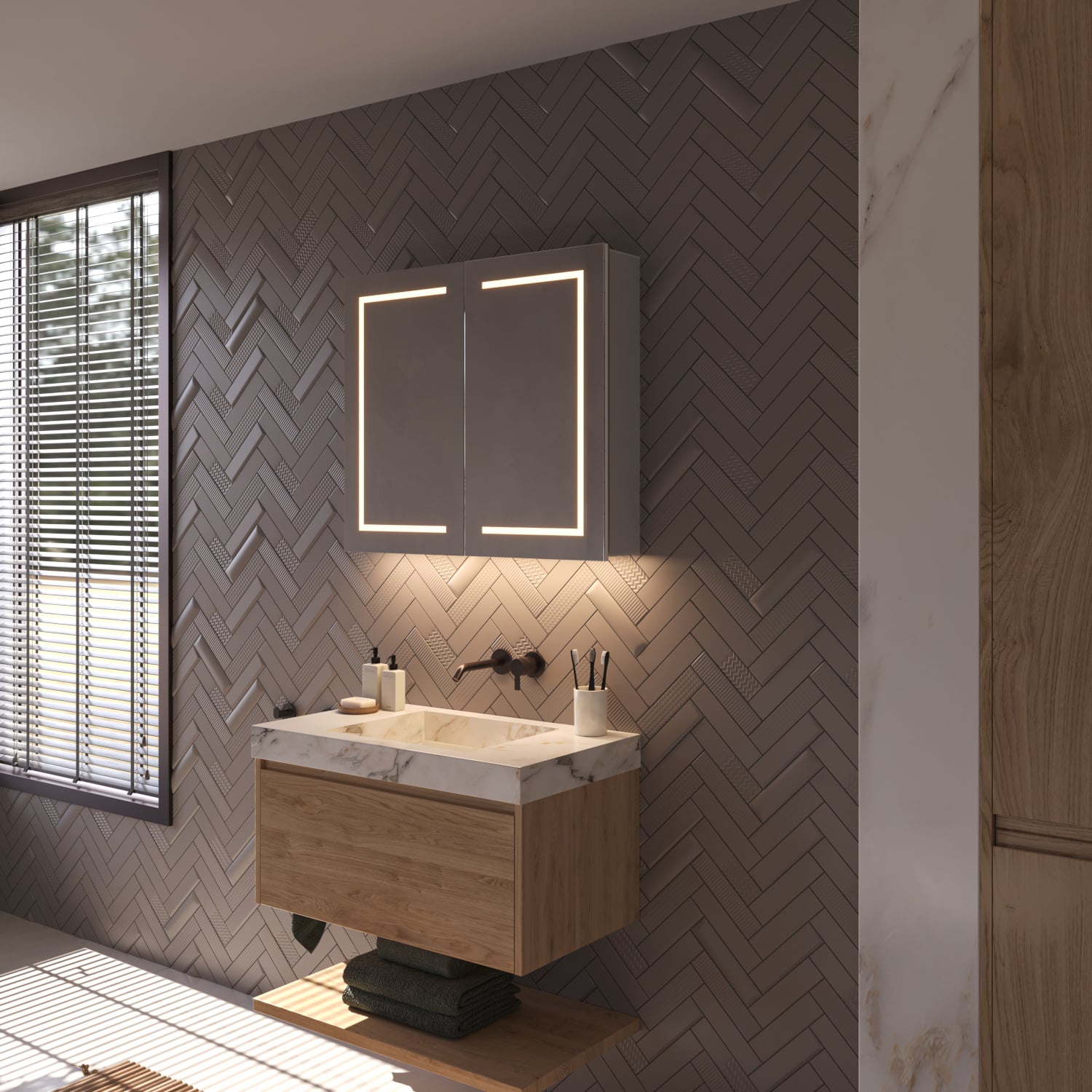 Le dégivrage intégré du miroir évite l'embuage des portes miroirs après la douche, par exemple, pratique !