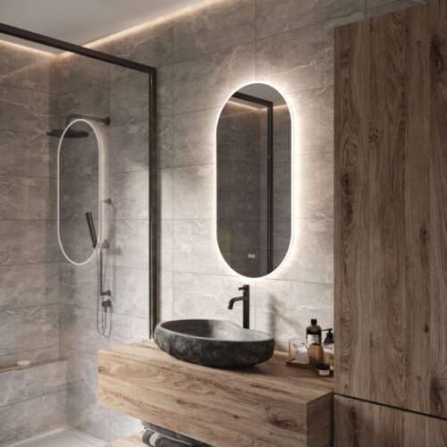 De achter de spiegel geïntegreerde spiegelverwarming zorgt ervoor dat de spiegel niet beslaat na bv het douchen, handig!