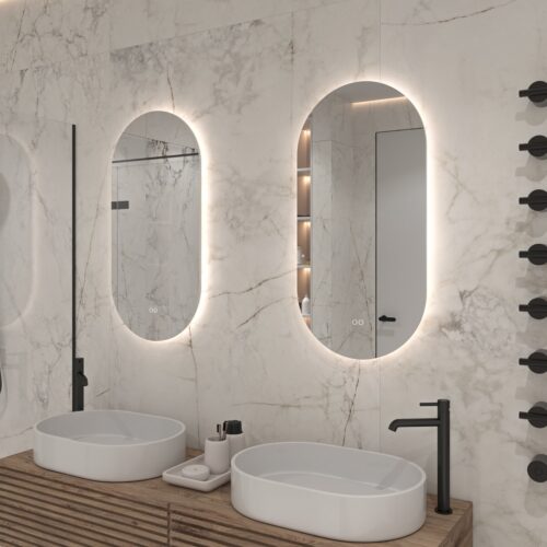 Heeft u een dubbele wasbak? Denk dan eens aan 2 ovale spiegels naast elkaar!