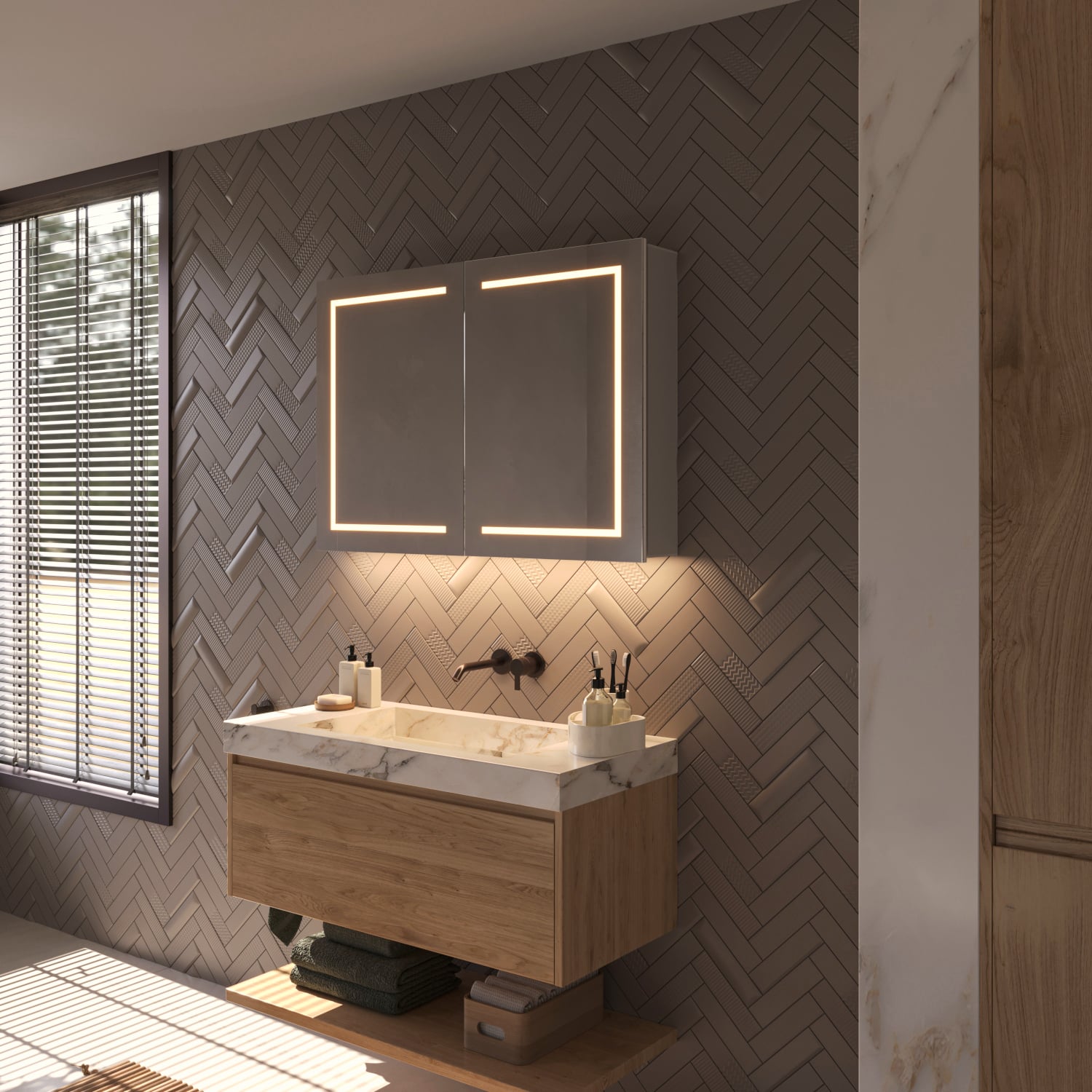 Le dégivrage intégré du miroir évite l'embuage des portes miroirs après la douche, par exemple, pratique !