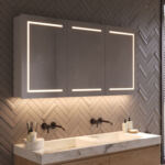Armoire à glace moderne pour salle de bain, entièrement équipée de : éclairage, dégivrage du miroir, prise double avec USB et commande par capteur.