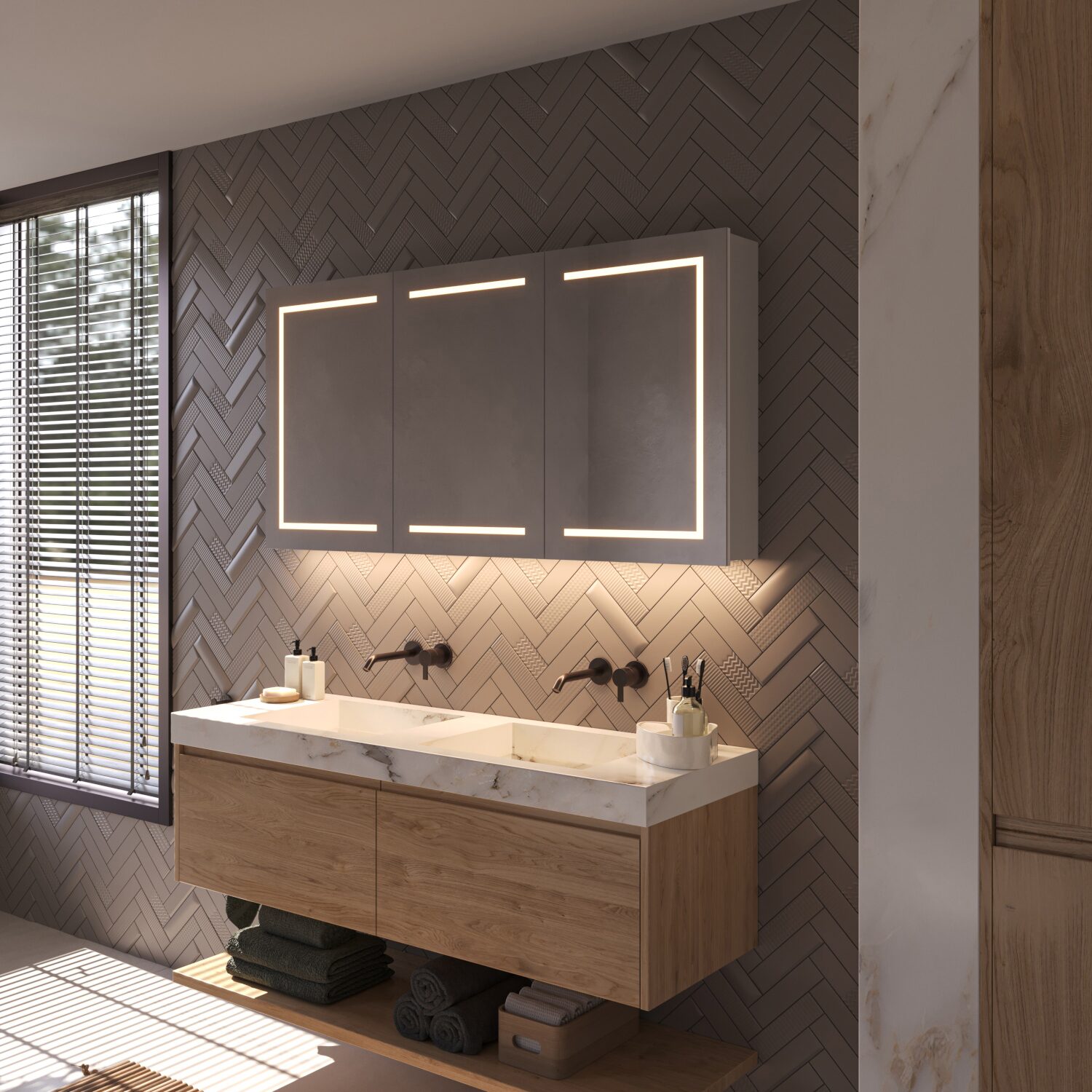 Le dégivrage intégré du miroir évite l'embuage des portes miroirs après la douche, par exemple, pratique !