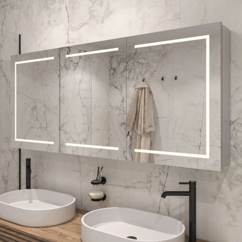 Deze alu badkamer spiegelkast is 160 cm breed en 70 cm hoog