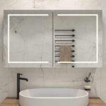 Aluminium design spiegelkast met geïntegreerde verlichting, spiegelverwarming en 2 geaarde stopcontacten