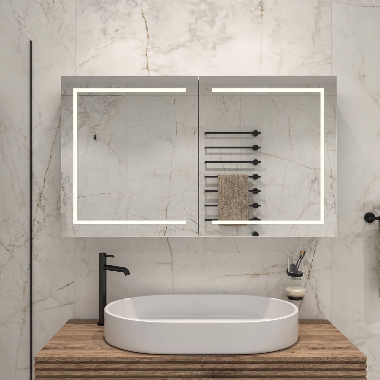 Deze alu badkamer spiegelkast is 120 cm breed en 70 cm hoog
