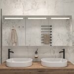 Stijlvolle 160 cm brede spiegelkast voor in de badkamer, uitgevoerd met geïntegreerde verlichting en verwarming