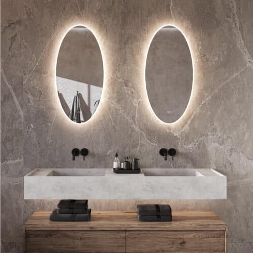 Heb je een dubbele wasbak? Denk dan eens aan 2 ovale spiegels naast elkaar!