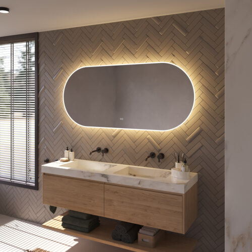 Le miroir est livré entièrement prêt à être raccordé et se fixe facilement au mur à l'aide des instructions et du matériel d'accrochage fournis.
