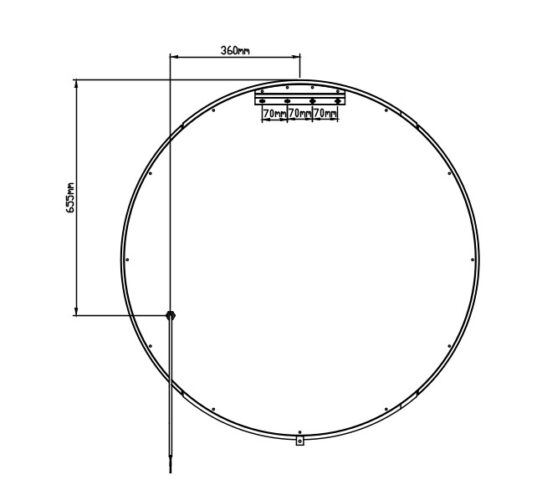 Technische tekening achterzijde ronde badkamer spiegelkast