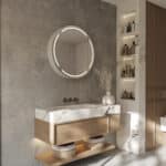 De geïntegreerde spiegelverwarming voorkomt dat de spiegel beslaat na bv het douchen, handig!