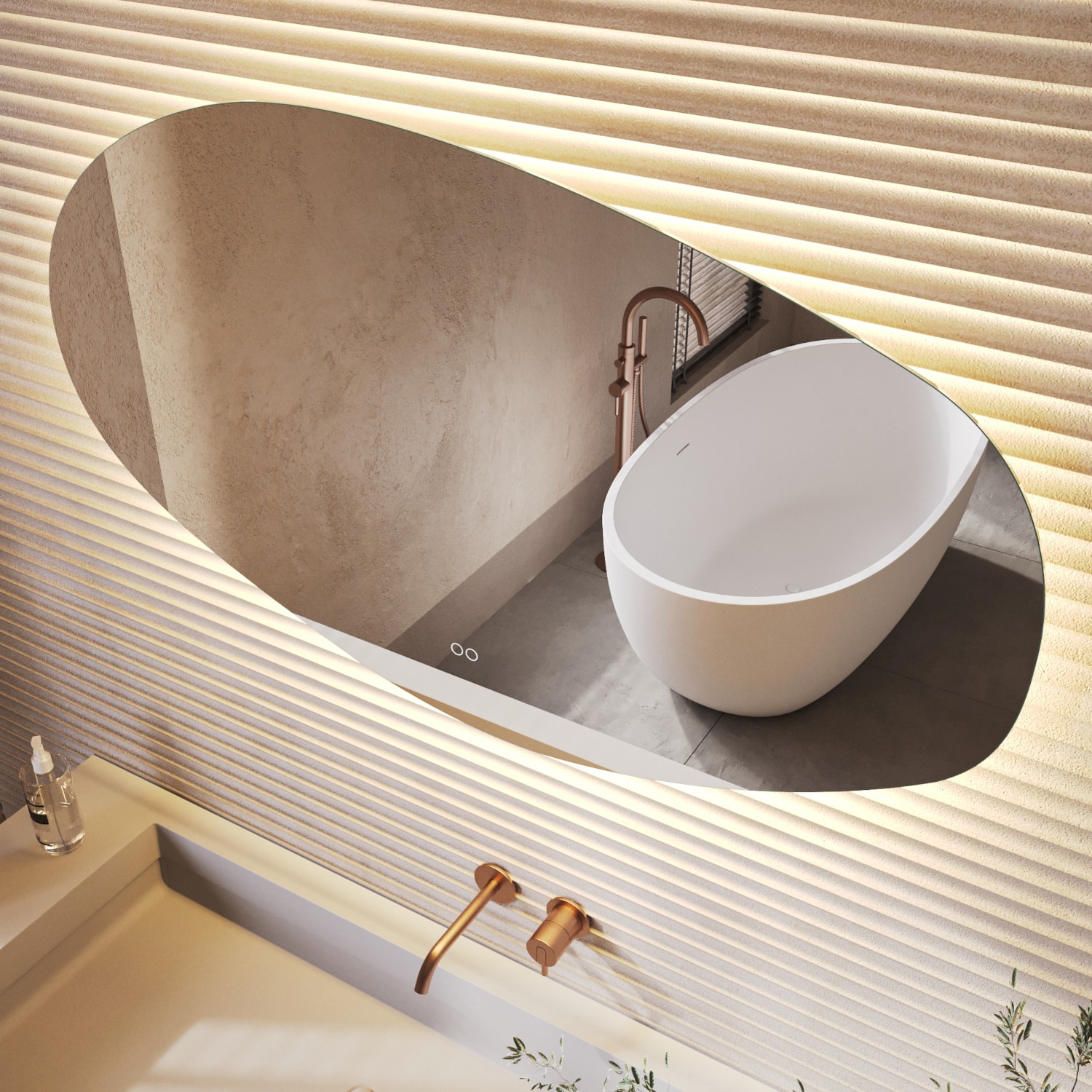 De LED verlichting achter de spiegel zit netjes verborgen achter een licht doorlatend aluminium profiel. Hierdoor zijn de LED punten niet zichtbaar en wordt de LED strip tevens beschermd tegen de invloed van vocht en stof.