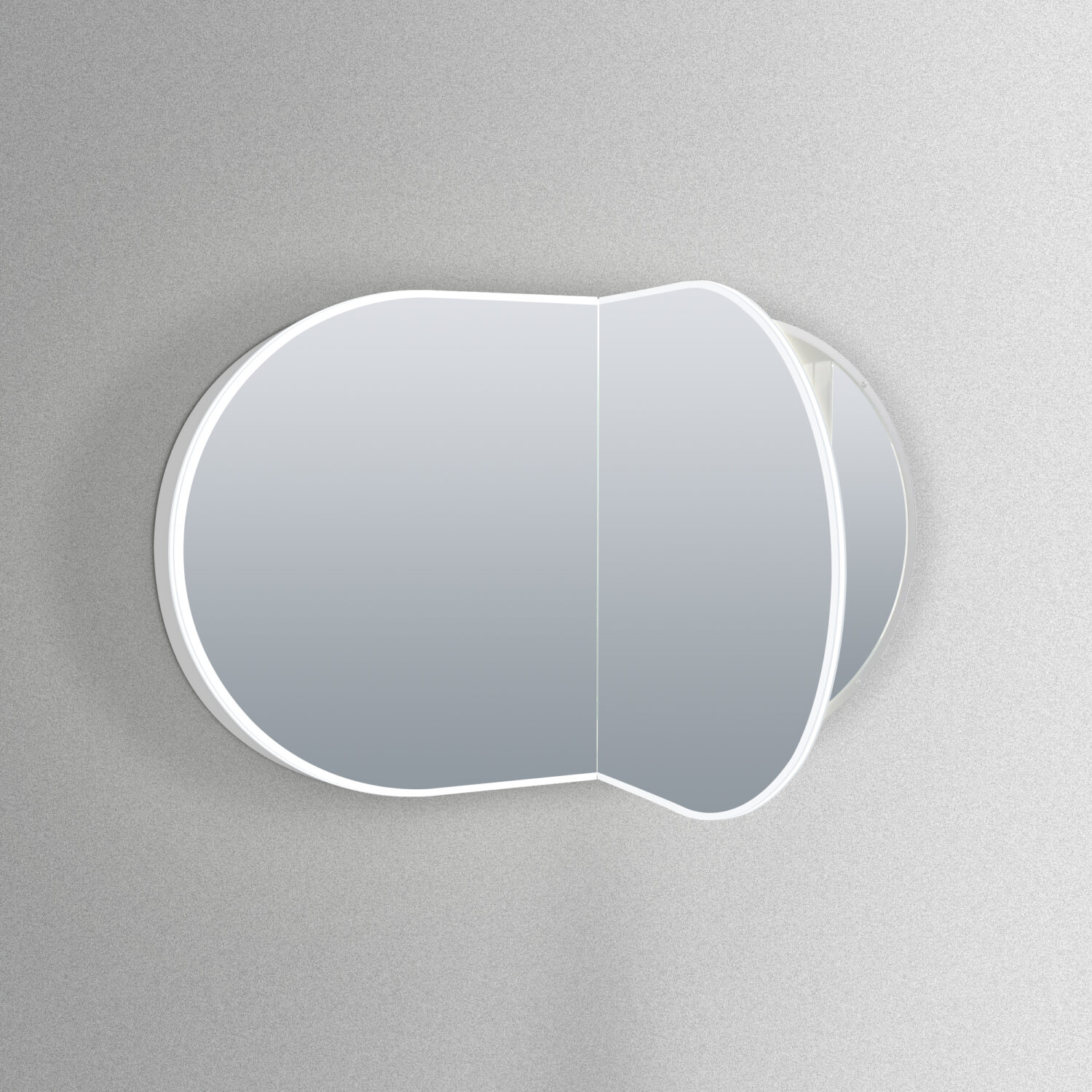 Deze spiegelkast is voorzien van 2 deuren met fijne soft-close scharnieren. Deze draaien beide naar binnen wanneer de deuren worden geopend. De linker deur is aan de binnenzijde tevens voorzien van een magnetische vergrotingsspiegel met verlichting