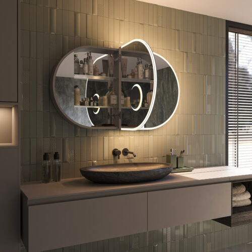 Aan de binnenzijde van de linker deur bevindt zich een magnetische, verplaatsbare make-up spiegel met verlichting, handig!