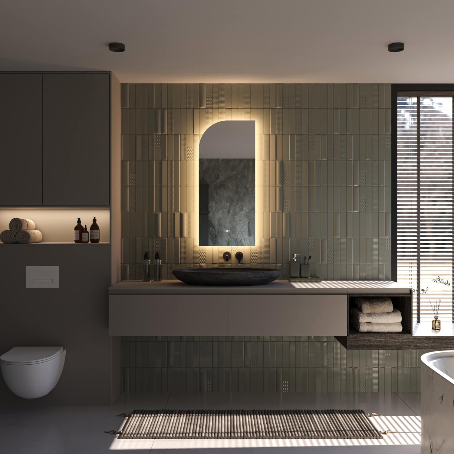 De geïntegreerde spiegelverwarming voorkomt condens vorming op de spiegel na bv het douchen, handig!