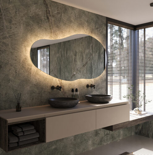 Le chauffage des miroirs intégré s'active automatiquement avec l'éclairage et évite que le miroir ne se condense après, par exemple, une douche, pratique !