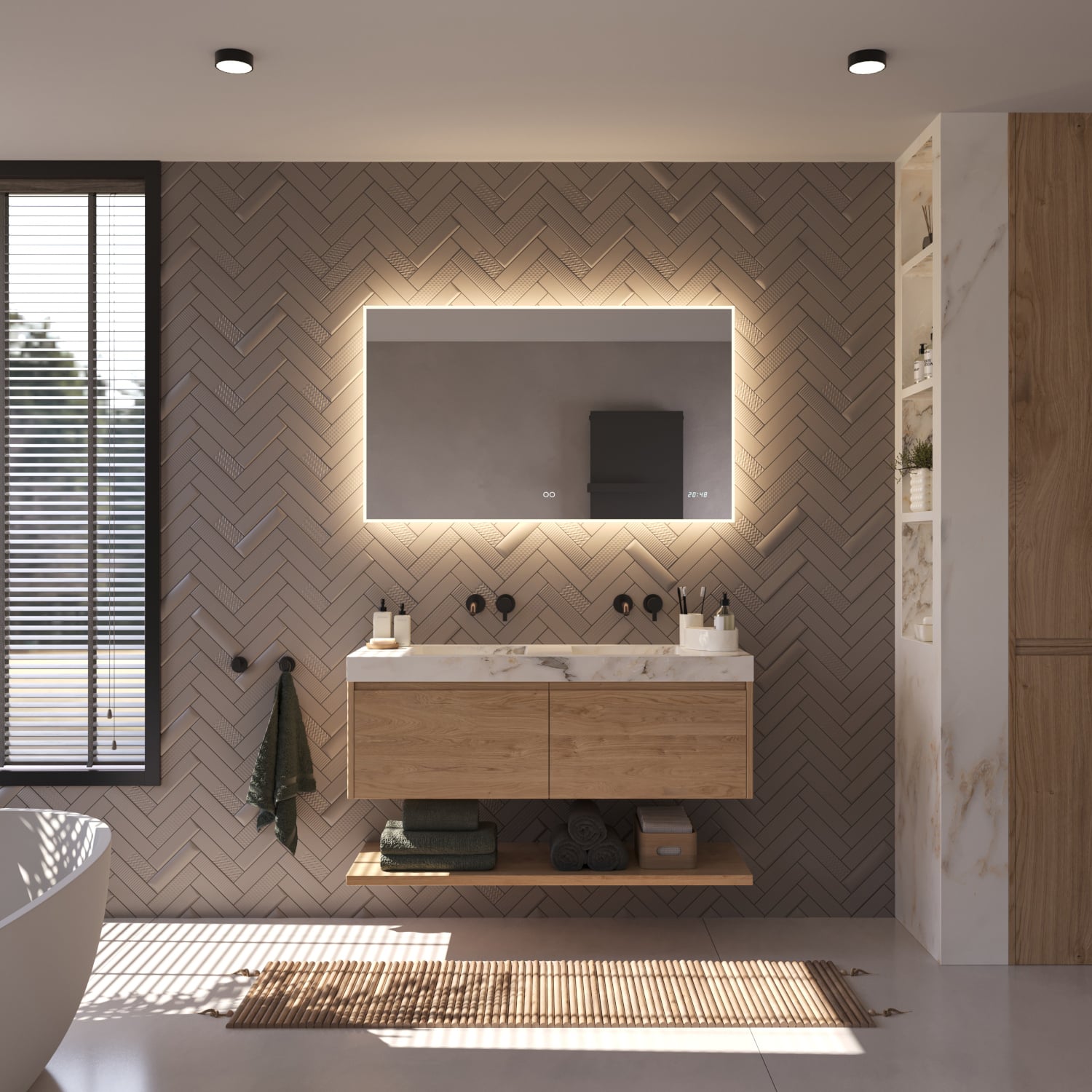 Le dégivrage intégré du miroir empêche la formation de condensation sur le miroir après la douche, par exemple. Pratique !