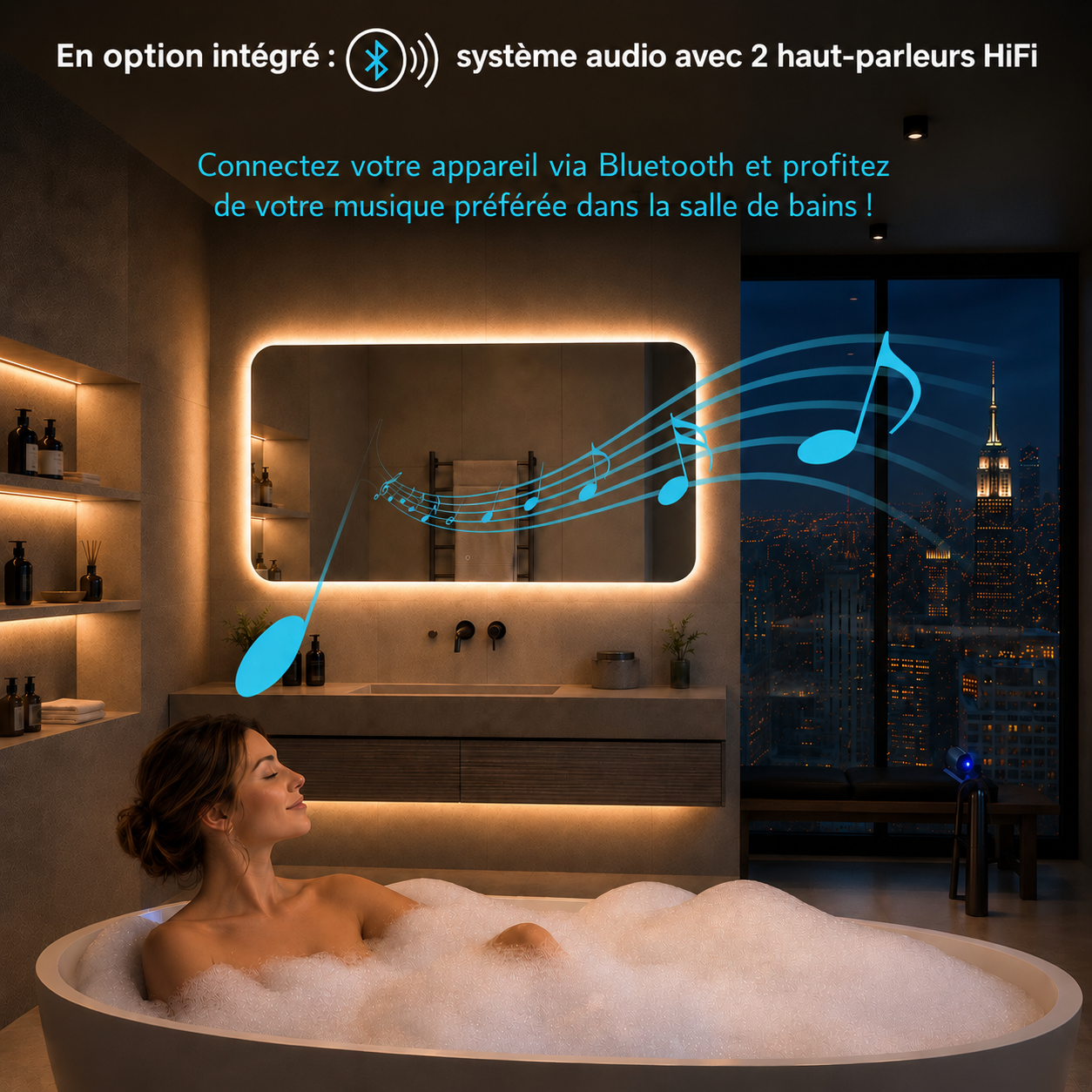 Miroir avec système audio Bluetooth