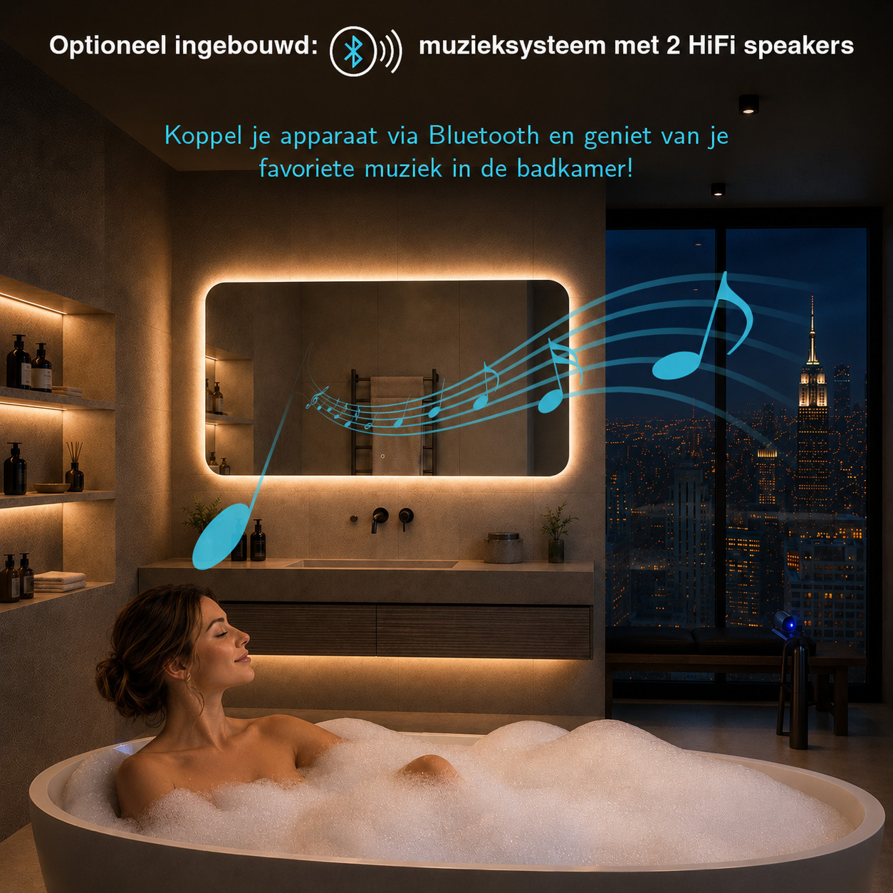 Vous aimez écouter de la musique dans la salle de bains ? Optez pour un système de musique Bluetooth avec 2 haut-parleurs HiFi.